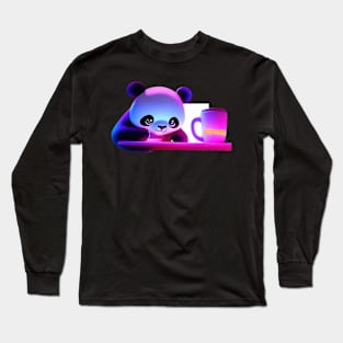 Panda drinking coffee Long Sleeve T-Shirt